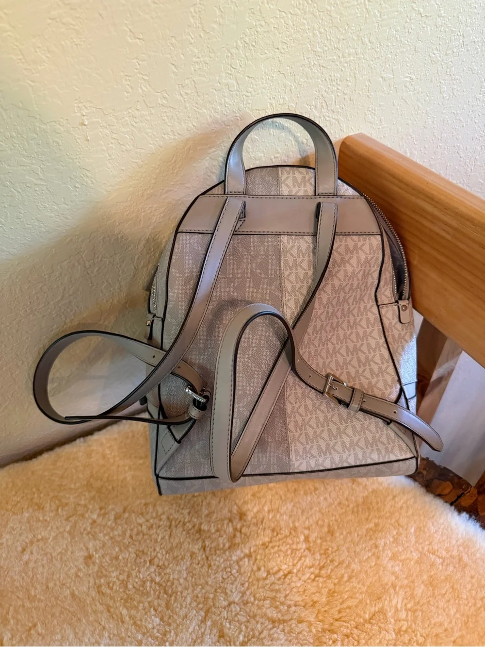 MICHAEL KORS Two Toned Gray RHEA Large Logo Backpack - used once